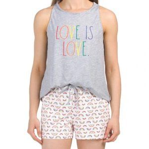 RAE DUNN Women's "LOVE IS LOVE" Tank and Shorts Pajama Set Size L